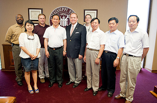 Members of the Chinese State Forestry Administration visited with MSU President Mark Keenum and Scott Willard, head of biochemistry and molecular biology, during a campus visit recently.