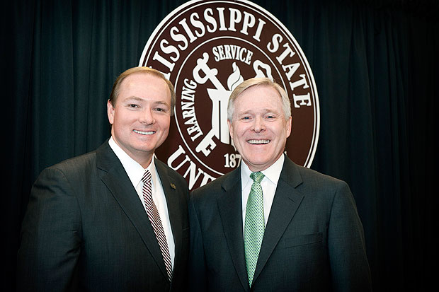 President Keenum with Secretary of the Navy and former Mississippi Governor Ray Mabus during Mabus' visit to campus to speak at the 2011 Biofuels Conference.