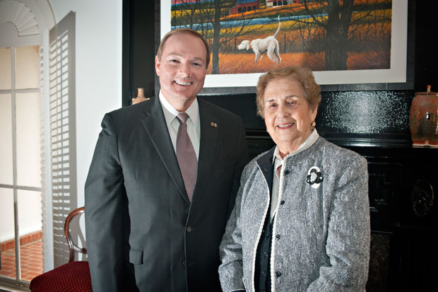 Dr. Keenum hosts Holocaust survivor Ann Jaffe for a special luncheon at the president's home.