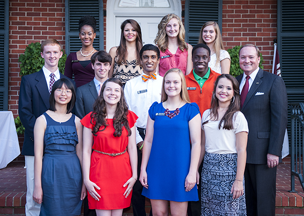 Pictured with MSU President Mark E. Keenum, far right, the university’s newest class of Presidential Scholars include, (front, from left) Sallie Lin, Emily Damm, Haley Wilcutt, Holly Travis, (middle, from left) Max Moseley, Jack Bryan, Aalaap Desai, Ro