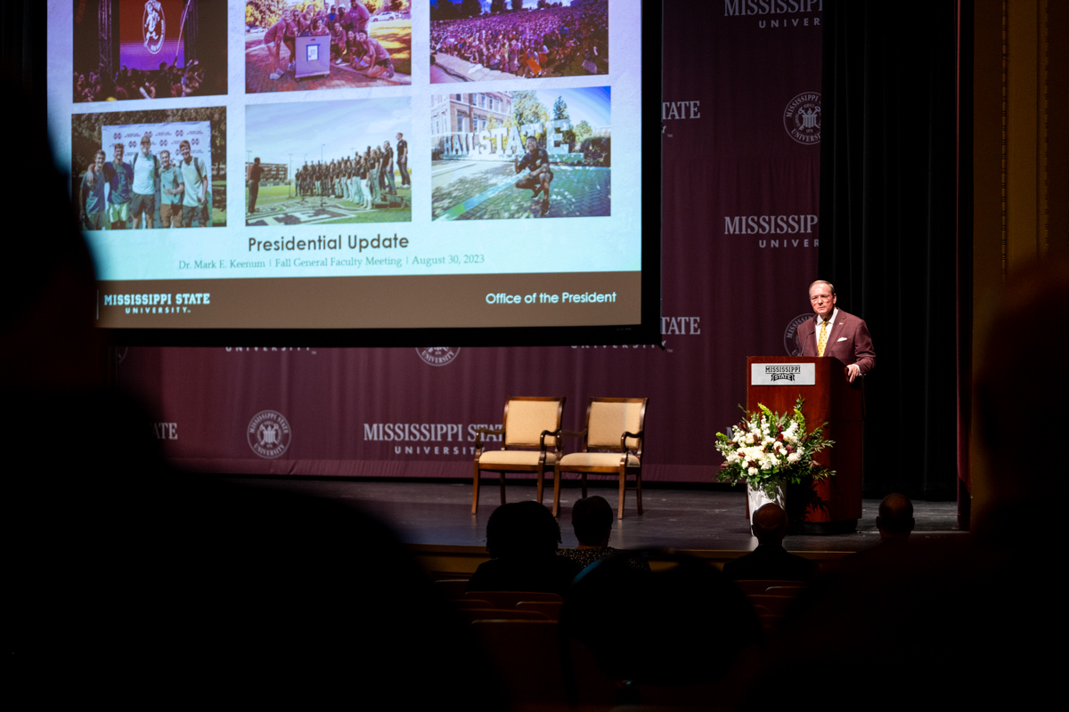 Mississippi State President Mark E. Keenum gave his annual fall address to faculty Wednesday [Aug. 30], giving updates on ongoin