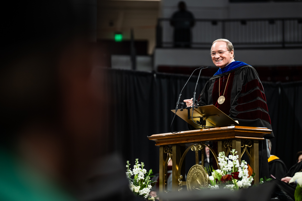 MSU President Mark E. Keenum celebrates more than 1,400 new MSU graduates two Starkville Campus Fall Commencement ceremonies in 