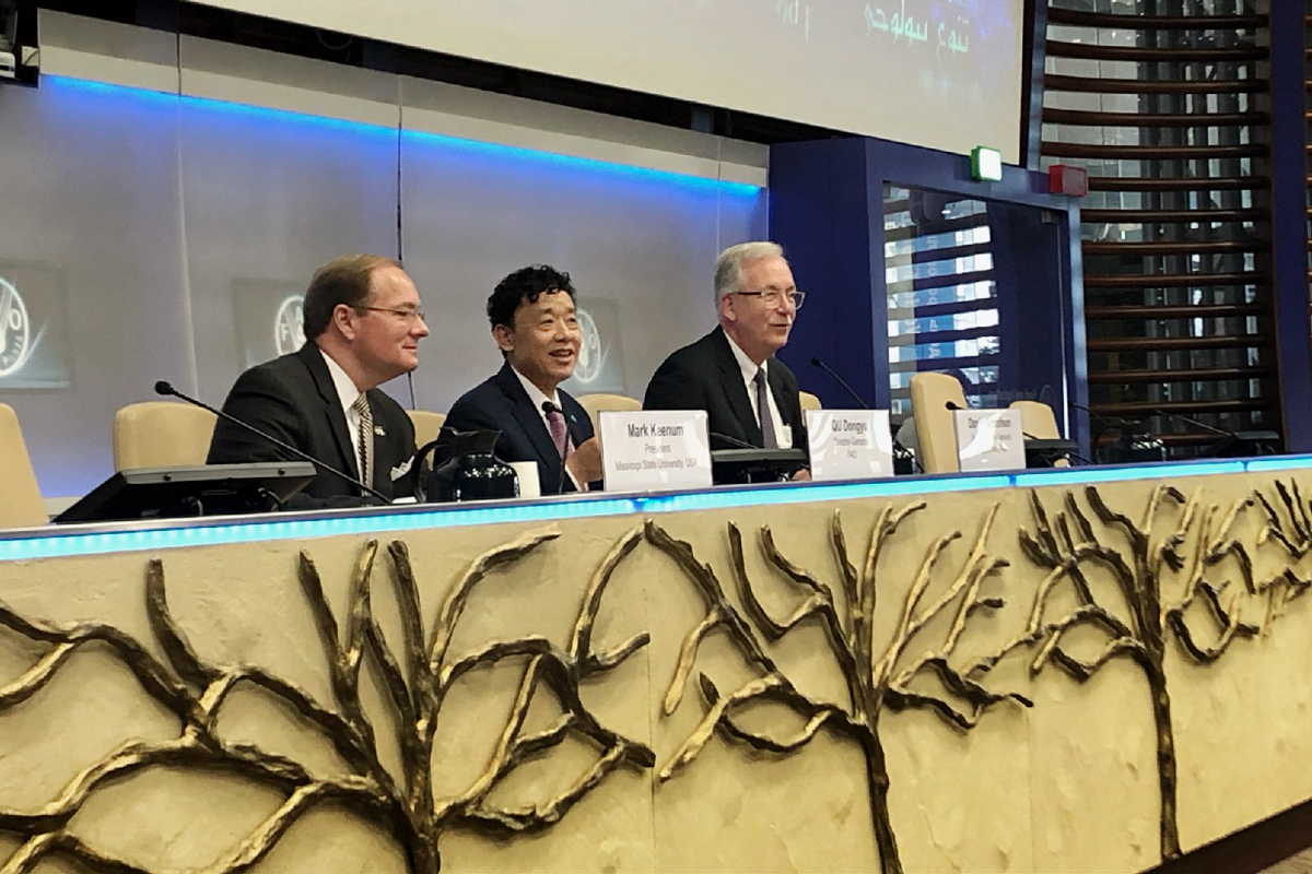 President Keenum joins FAO leaders Qu Dongyu and Daniel Gustafson on a panel in Rome.