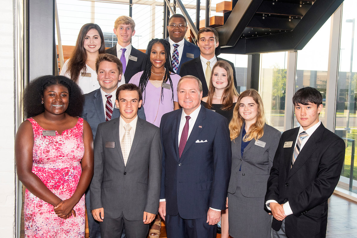MSU President Mark E. Keenum (front row, center) visited with the university’s newest Presidential Scholars