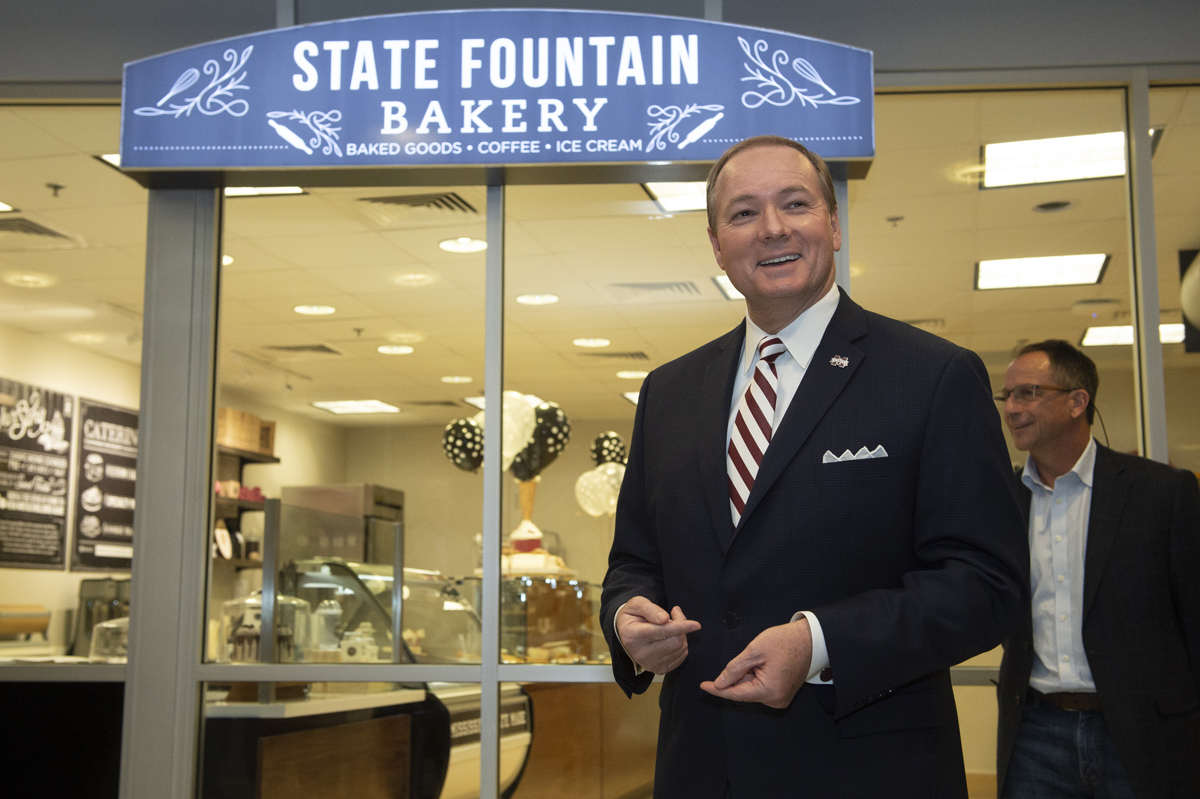 MSU President Mark E. Keenum attended a Monday [Feb. 4] ribbon cutting for State Fountain Bakery’s updated space in the Union