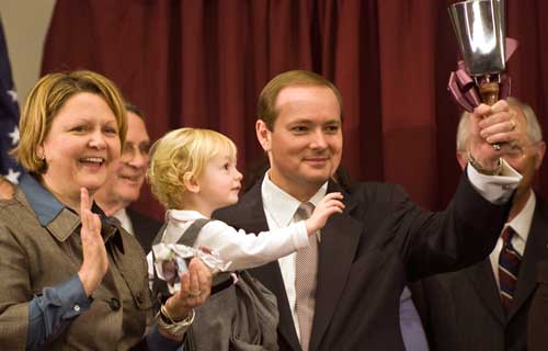 President Keenum salutes well-wishers shortly after being named MSU's 19th president.