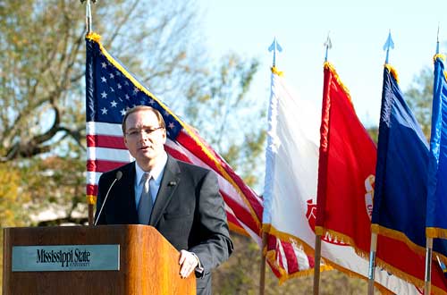 President Keenum spoke at the Veterans Day Cerenony on the Drill Field.