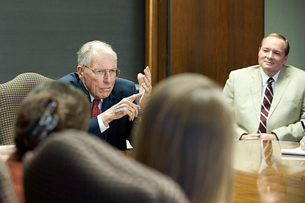 Mississippi Governor William Winter speaks to Dr. Keenum's leadership class.