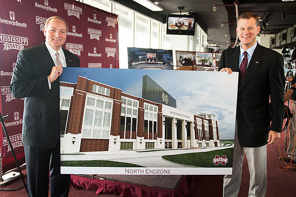 Dr. Keenum with Scott Stricklin at the announcement of the Davis Wade Stadium expansion.