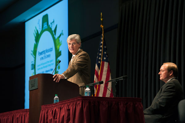 Governor Phil Bryant speaks during a campus energy conference.