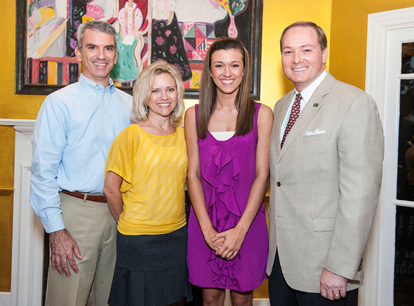 Dr. Keenum hosts National Merit Finalist Shelby Given and her parents, Mr. & Mrs. Steve Given, at the president's home.