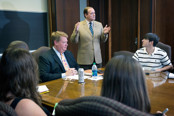 MSU alumnus and CEO of Hancock Bank, John Hairston, spoke to Dr. Keenum's leadership class about his career and how he made the move from Chemical Engineering to Banking.
