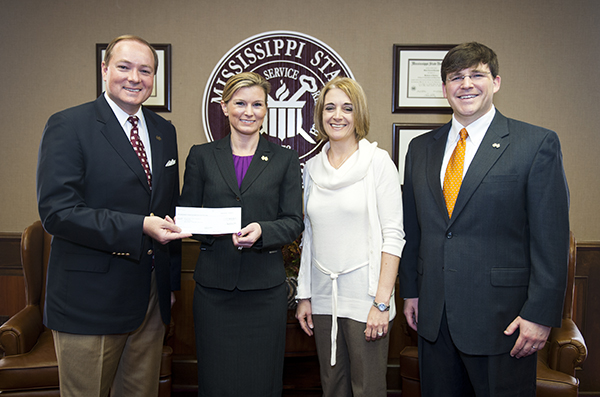 The ExxonMobil Foundation recently presented MSU President Mark E. Keenum with over $218,000 in matching funds for contributions made university-wide by its MSU-educated employees, retirees and surviving spouses in 2012.