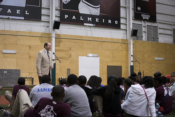 MSU President Mark E. Keenum spoke to more than 100 youth on Monday during the Cal Ripken, Sr.