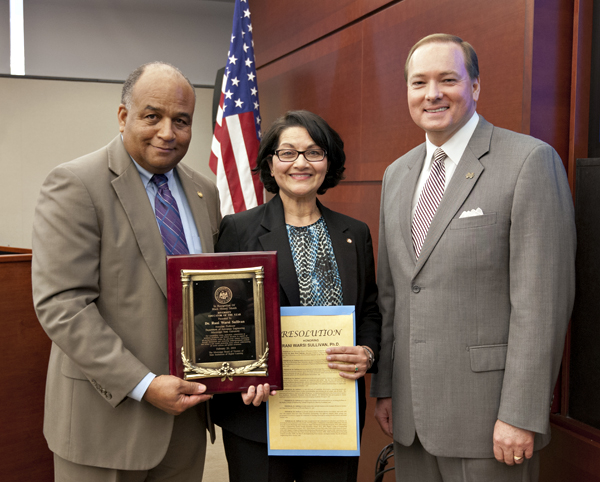 Rani Warsi Sullivan, center, associate professor of aerospace engineering at Mississippi State University, was named the 2014 Diversity Educator of the Year on Feb.