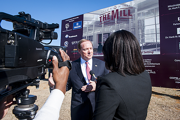 MSU President Dr. Mark E. Keenum answered questions from WTVA Reporter Jessica Albert on March 20 about the groundbreaking for The Mill at Mississippi State University.