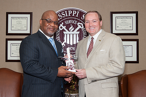 Dr. William B. Bynum Jr., left, president of Mississippi Valley State University, recently visited the MSU Starkville Campus and MSU President Mark E. Keenum.