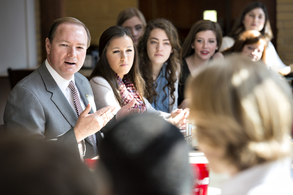 MSU President Mark E. Keenum meets with the university's Freshman Council each spring semester to give the students an update on happenings around the campus and to answer their questions.