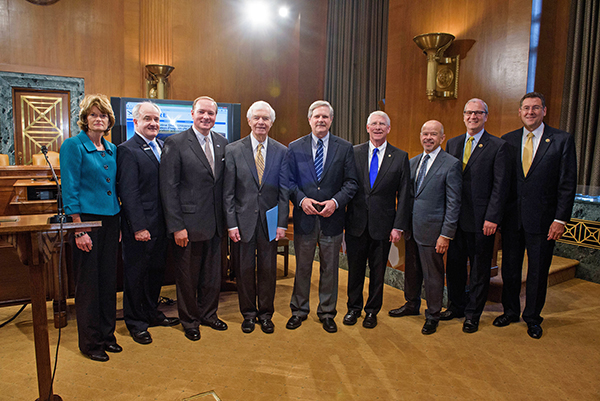 Members of the U.S. Senate and House of Representatives met Thursday, May 14, for a news conference to discuss the next steps and goals for the newly-named Unmanned Aerial Systems Center of Excellence (UAS COE), a consortium of universities that will res