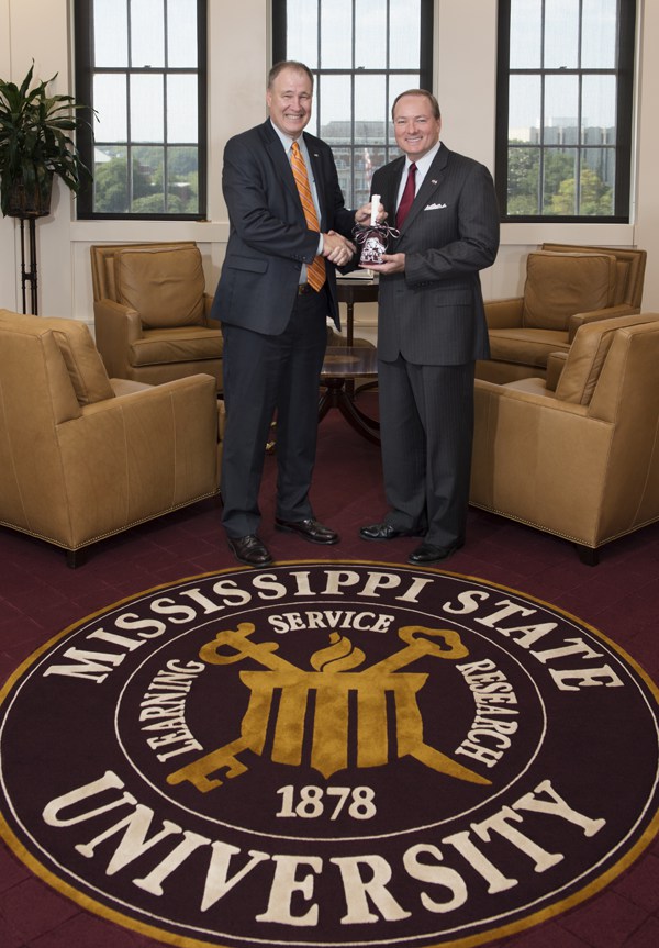 Mississippi’s 1st District Congressman Trent Kelly, left, and MSU President Mark E. Keenum visited Friday [Aug.