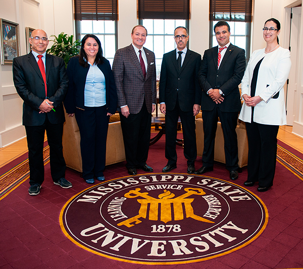 Mississippi State University President Mark E. Keenum (third from left) met with a delegation of Moroccan business and government officials in early May, including (l-r) Said Hajib, head of Morocco's Forestry Research Center; Naima Cheddadi, vice preside