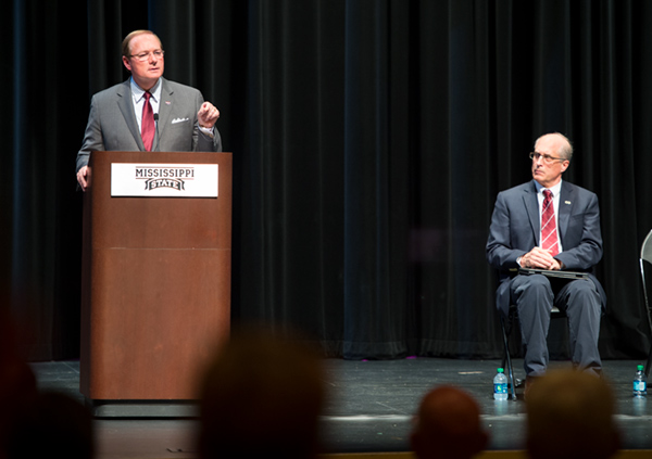 MSU President Mark E. Keenum speaks during the fall 2016 General Faculty meeting on Tuesday [Aug.