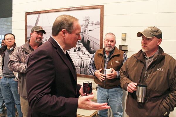 MSU President Mark Keenum met with scientists and staff at MSU’s Delta Research and Extension Center in Stoneville to get updates on advancement irrigation, seed technology and catfish vaccination technologies that are improving the agriculture industr