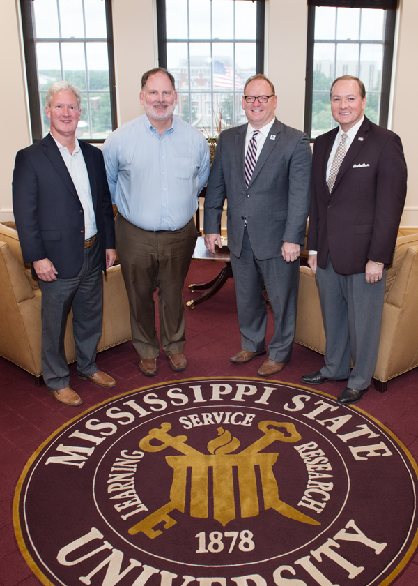 John Marchetti of Jackson, left; John Lewis, Gertrude Ford Foundation member, Jackson; and Dr. John Damon, CEO of Canopy Children’s Solutions, Jackson, were on campus Thursday [June 22] to learn about operations of the Mississippi State University Offi