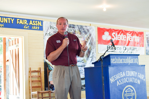 Mark E. Keenum, president of Mississippi State University, spoke on July 26 at the Neshoba County Fair during Meridian Day activities.