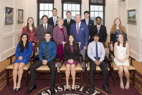 Mississippi State University President Mark E. Keenum and Provost and Executive Vice President Judy Bonner congratulate 12 students from Mississippi, Arkansas, Louisiana, Missouri and Texas receiving prestigious Provost Scholarships for the 2017-18 acade