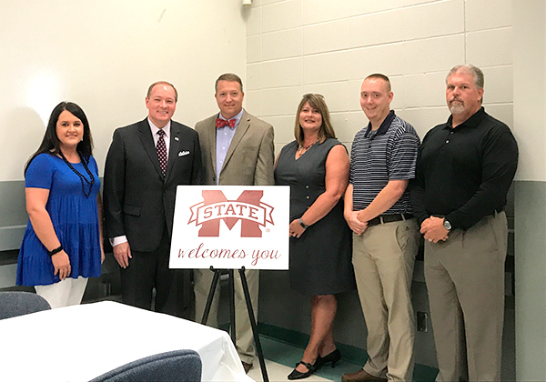 MSU President Mark E. Keenum meets with Tishomingo County High School teachers and administrators during his visit to the school Thursday [Sept.