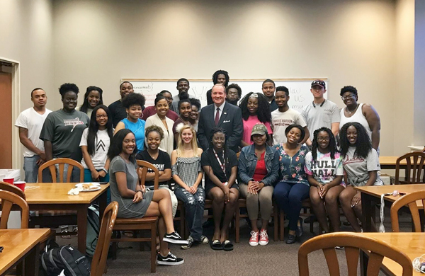 Dr. Mark Keenum visited with MSU TRIO students in September in Montgomery Hall to offer words of support and motivation.