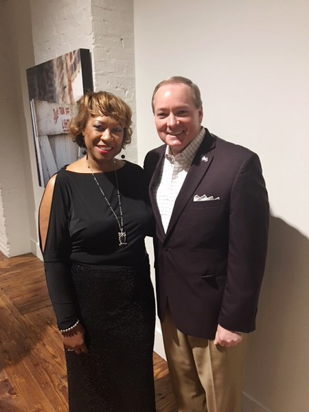 MSU President Mark E. Keenum visits with university alumna Connie Spells Raines during the 2018 Black Alumni Weekend held in February.