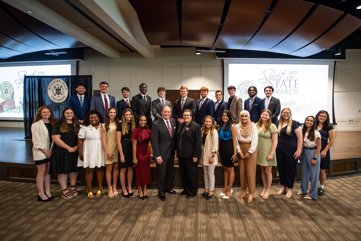MSU President Mark E. Keenum and Vice President for Student Affairs Dr. Regina Hyatt congratulate this year’s recipients of the 