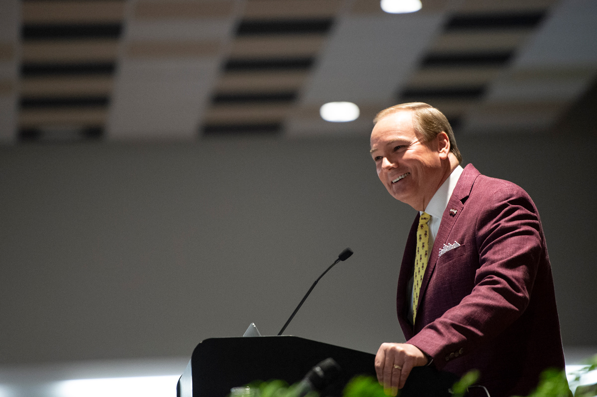  MSU President Mark E. Keenum welcomes the hundreds of professionals attending the university’s 29th annual Insurance Day.