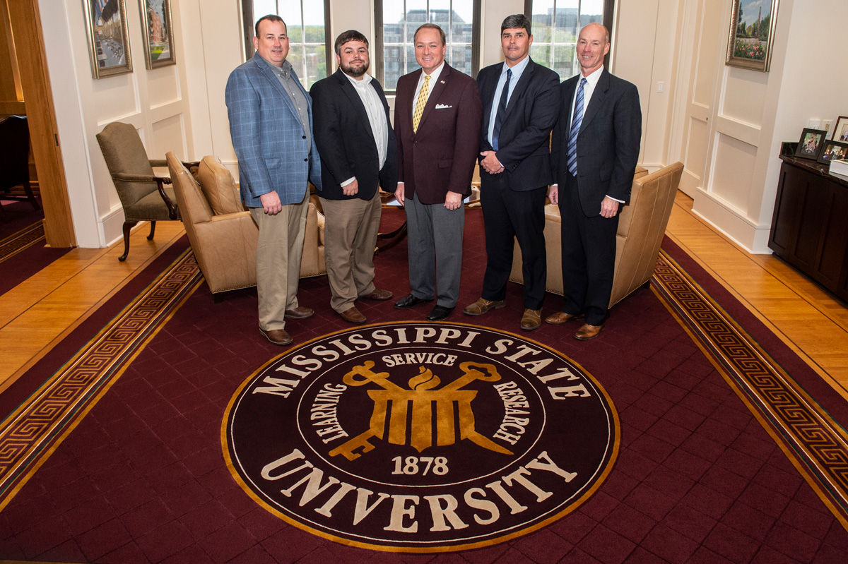 Lauderdale County supervisors visited with Mississippi State President Mark E. Keenum in his Lee Hall office on April 1. 