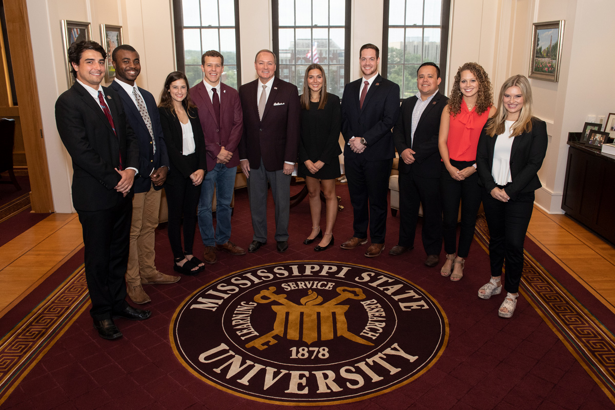 MSU President Mark E. Keenum meets with members of the university Student Association’s Executive Council.